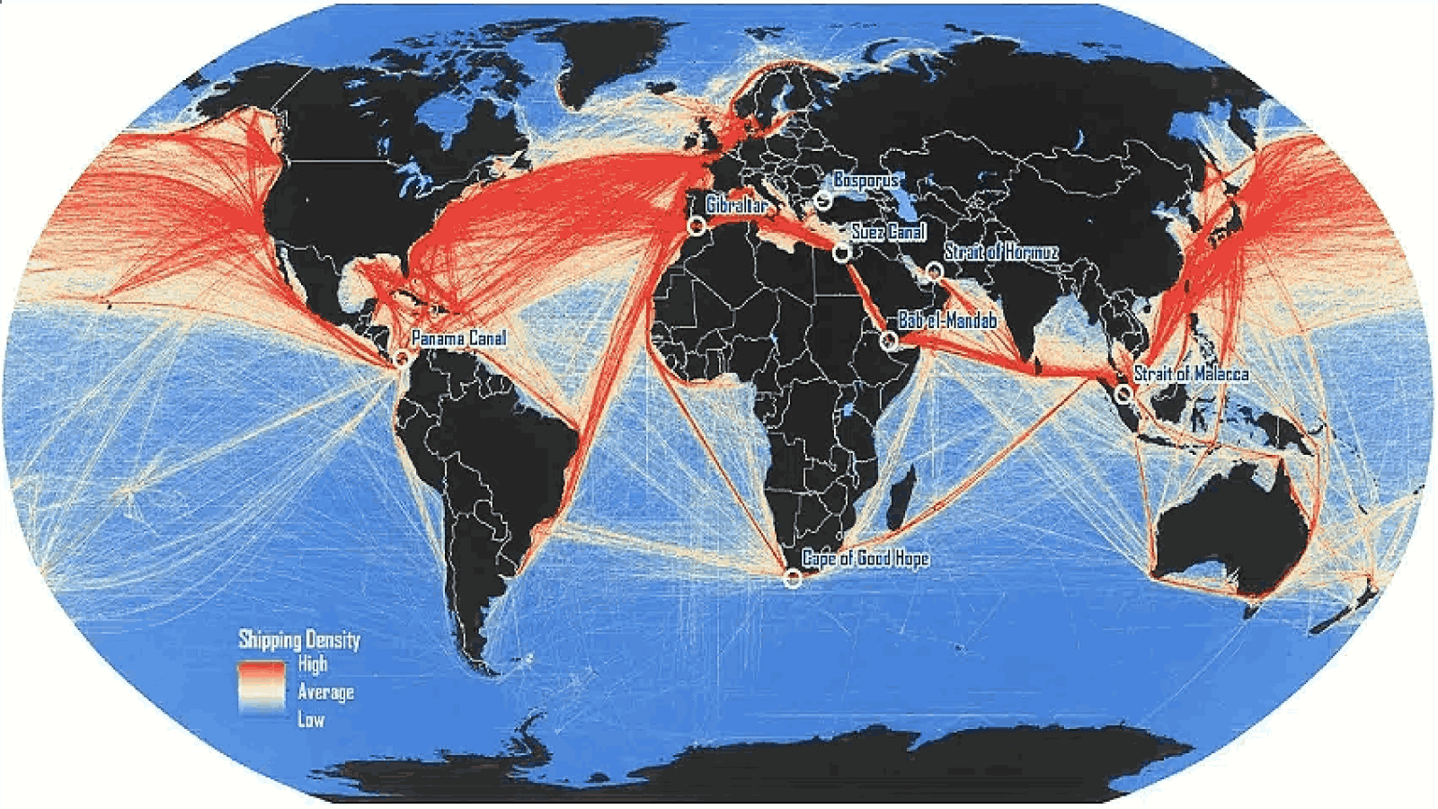 Worldwide shipping route density map for global delivery